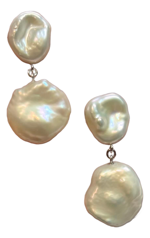 Fresh Water Pearl Dangle Earrings 14k White Gold Certified