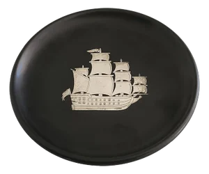 1950s Swedish Decorative Bakelite/Isolite Plate With Silver Ship Inlay by Wilhelmina Wendt for Perstorp