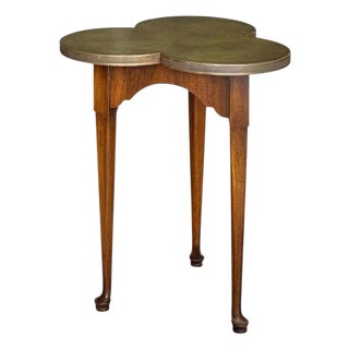 Mid-20th Century Mahogany Trefoil Chair-Side Table With Tooled Leather Top For Sale
