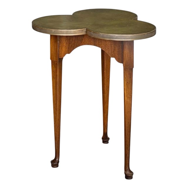 Mid-20th Century Mahogany Trefoil Chair-Side Table With Tooled Leather Top For Sale