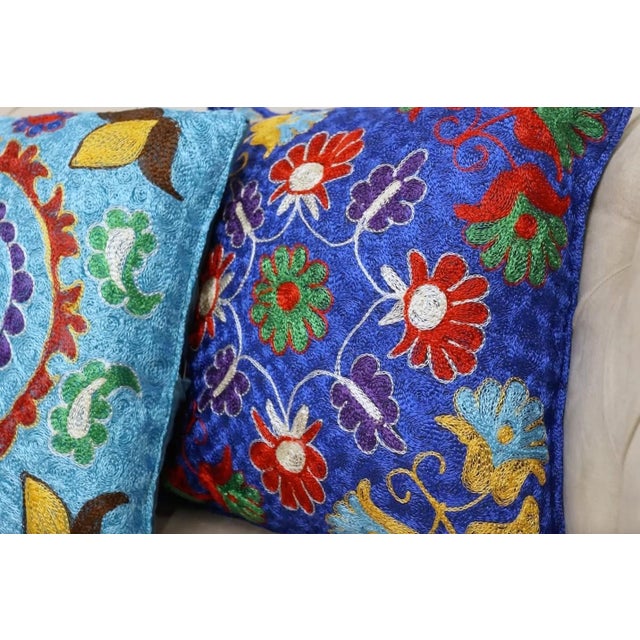 Early 21st Century 16"x16" Silk Embroidery Cushion Cover. Blue Pillowcase. Needlework Lace Pillow For Sale - Image 5 of 6