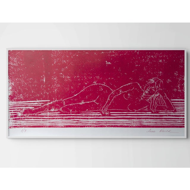 “Nude on the Sofa” is an original hand-pulled linocut, limited edition of 3, hand signed and numbered 1/3. Printed by...