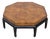 Mid-20th Century Asian Hollywood Regency Burlwood & Black Lacquer 43” Octagonal Coffee Table For Sale