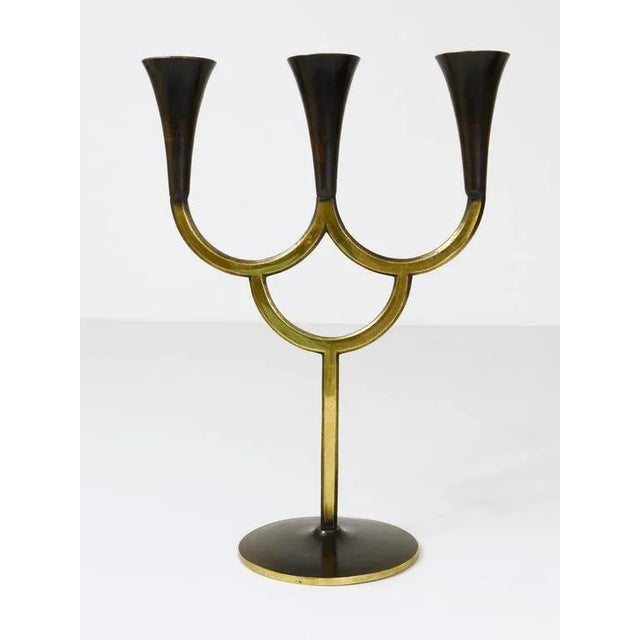 Austrian Brass Three-Arm Candleholder attributed to Richard Rohac, 1950s For Sale - Image 4 of 10