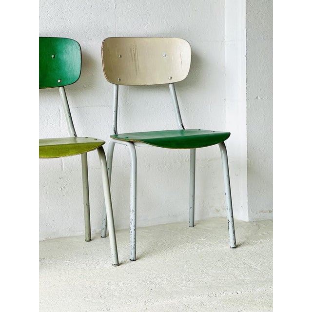 Beige Vintage School Chairs, Set of 4 For Sale - Image 8 of 16