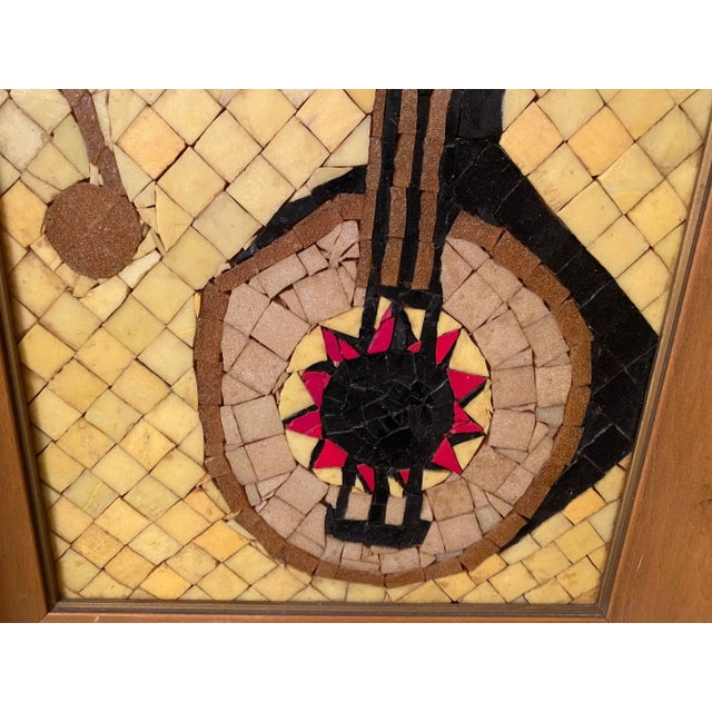 Mid-Century Modern 1950s California Mosaic Glass Tile Lute Guitar Instrument Musical Picture For Sale - Image 3 of 11