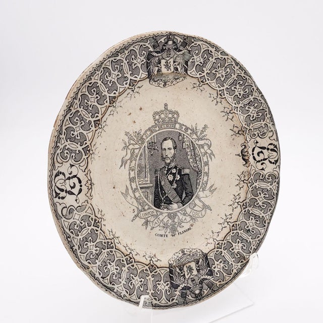 Ceramic "Comte De Flandre" Plate, Belgium Circa 1860 For Sale - Image 7 of 8