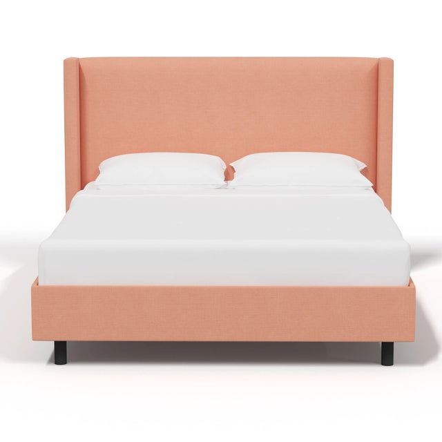 Traditional Logan Queen Platform Bed in Linen Apricot For Sale - Image 3 of 5