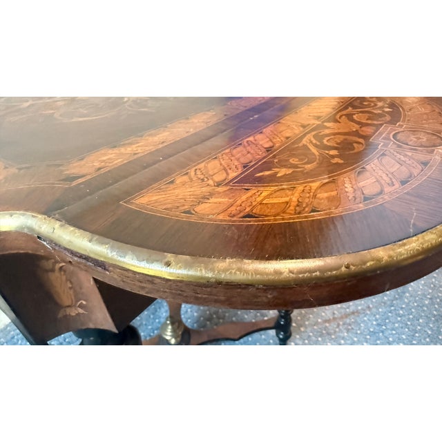 Antique Napoleon III Style Marquetry Clover Form Expandable Occasional Table by Pitkin & Brooks, Chicago For Sale - Image 11 of 17