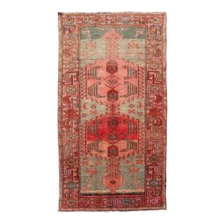 Antique Persian Hamadan Rug With Colorful Geometric Medallion's With Light Green For Sale