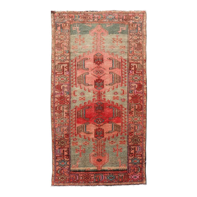 Antique Persian Hamadan Rug With Colorful Geometric Medallion's With Light Green For Sale