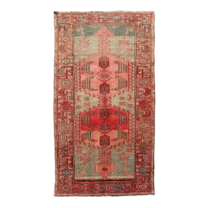 Antique Persian Hamadan Rug With Colorful Geometric Medallion's With Light Green