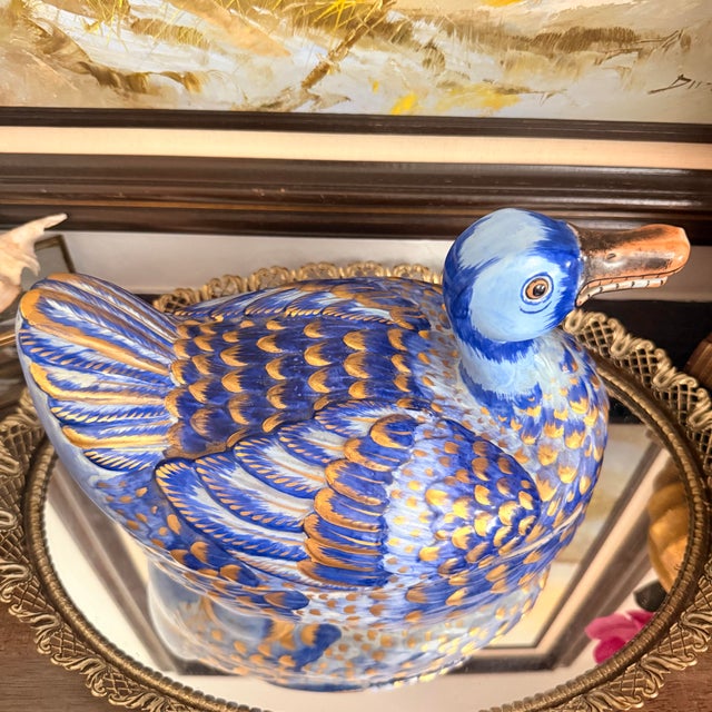 Vintage Italian Blue & Gold Duck Tureen by Meiselman Imports For Sale In Phoenix - Image 6 of 8