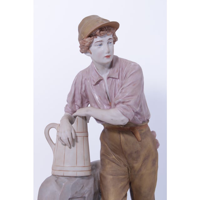 Art Nouveau Royal Dux Bohemian Peasant Boy Pottery Figure Statue For Sale - Image 3 of 15
