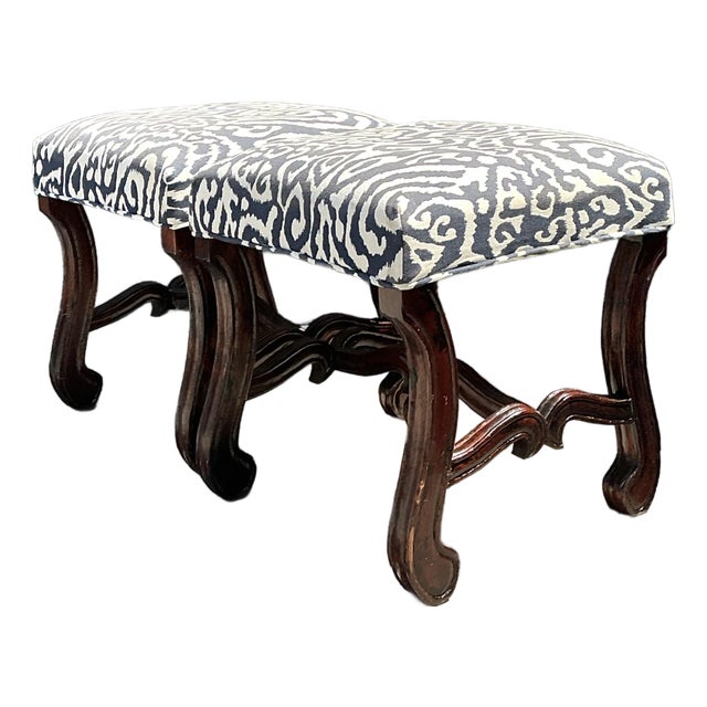 Vintage Carved Wood Low Stools - A Pair For Sale