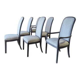 Late 20th Century Set of Six Reupholstered Grey Wood Dining Chairs For Sale