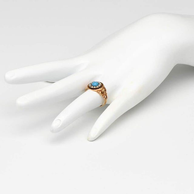 Late 19th Century 10KY Victorian Turquoise & Seed Pearl Ring, size 5.5 For Sale - Image 5 of 5