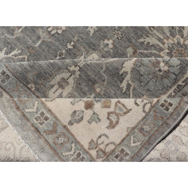 Hand-Woven Indian Oushak Area Rug in Khaki and Taupe Tones For Sale - Image 12 of 13