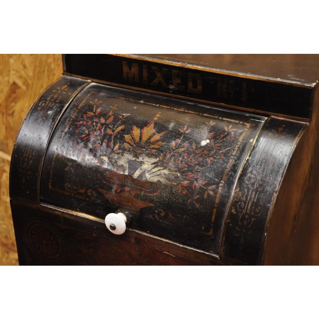 Antique Morgan & Cornell Ny 1890 Tin Rolltop Tea Hopper Store Spice Bin Display For Sale - Image 4 of 12