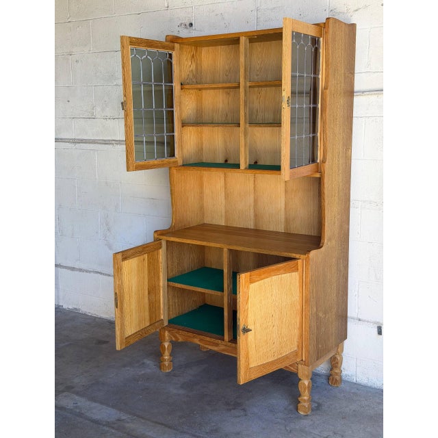 Brown Vintage Oak Hutch Cabinet With Glass Door Denmark 1970s For Sale - Image 8 of 10