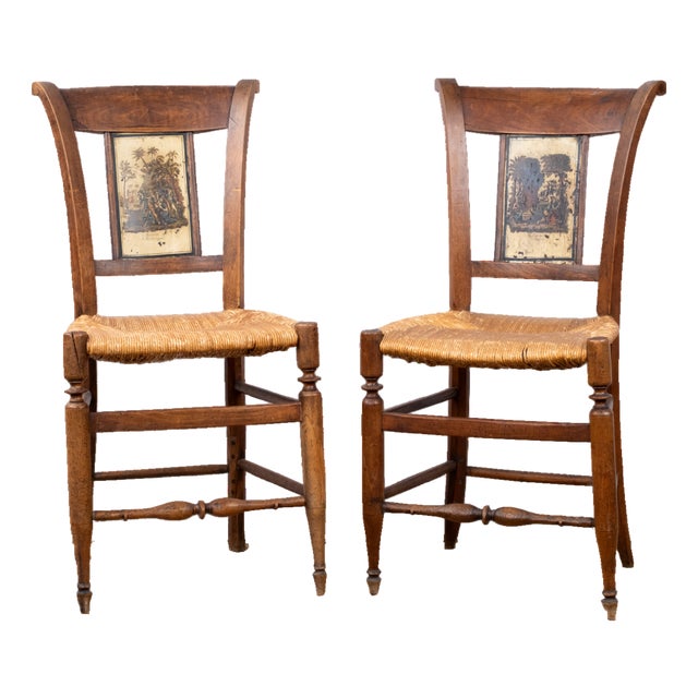 Pair of Antique Rush Seat Chairs For Sale