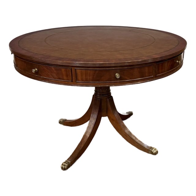 Traditional Mahogany Drum Table by Leighton Hall - Showroom Sample For Sale