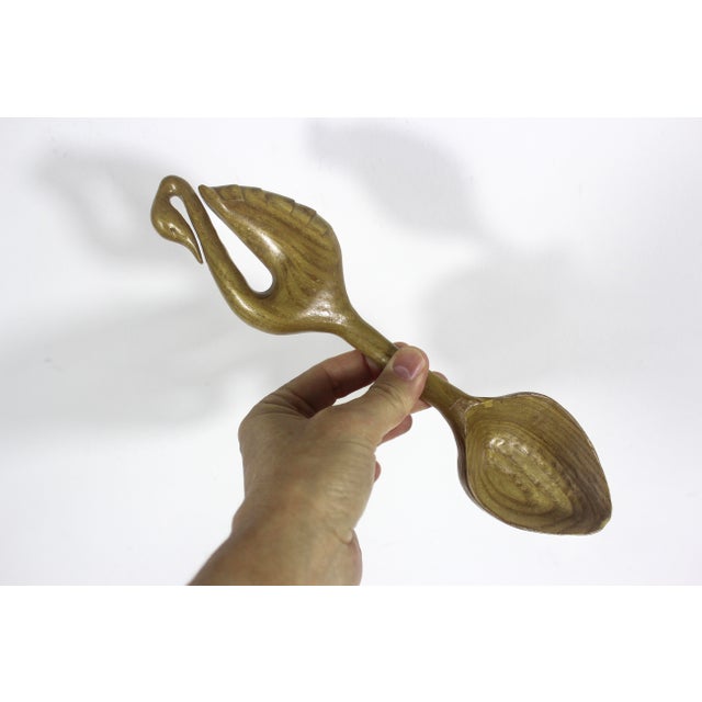 Hand Carved Wood Spoon Folk Art Treen Welsh Love Spoon Swan Handle For Sale - Image 6 of 8