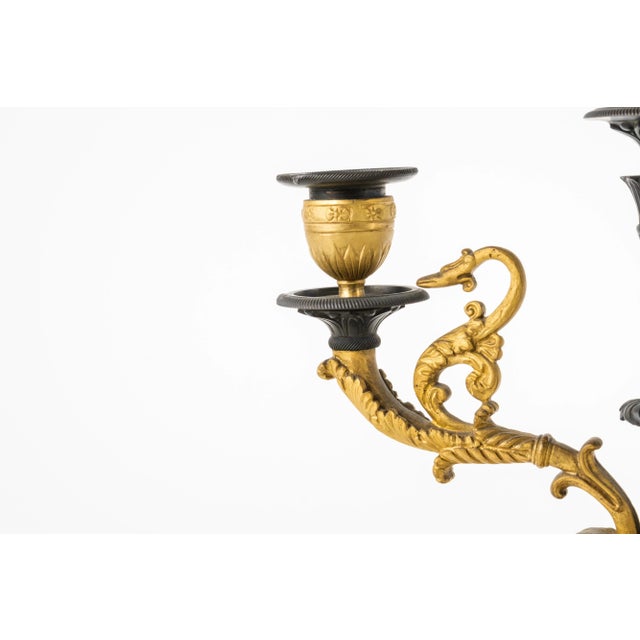 Metal Early 19th Century Patinated & Ormolu Empire Striking Mantel Clock Set Pendule Au Vase - 3 Pieces For Sale - Image 7 of 9