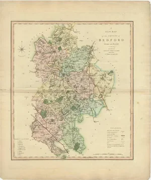 Antique Colourful and Decorative County Map of Bedfordshire, 1804