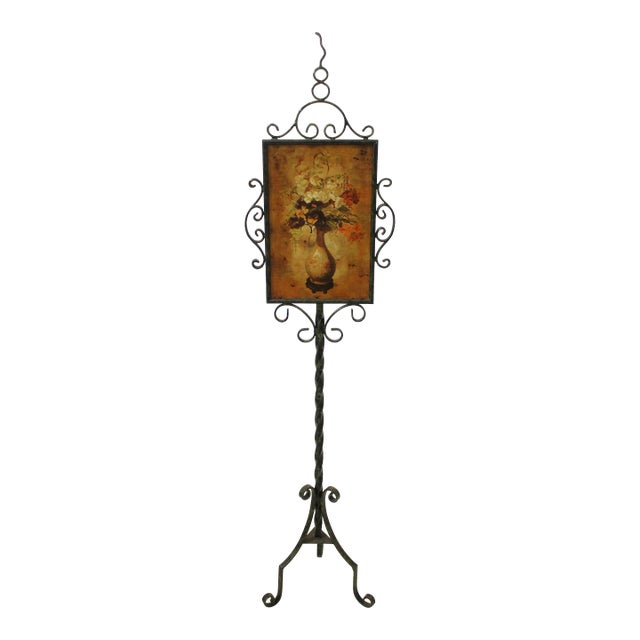 Paint Decorated Iron Base Fire Screen For Sale