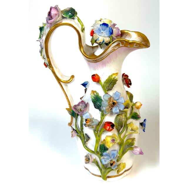 Meissen Applied Floral Porcelain Perfume Ewer Original Stopper, Germany, 1875 For Sale - Image 15 of 17