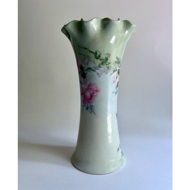 1900 - 1909 Circa 1900 Leonard Austria Roses Fluted Porcelain Vase For Sale - Image 5 of 17