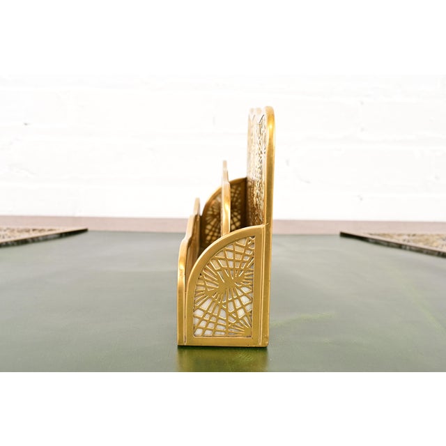 Tiffany Studios New York Pine Needle Bronze Doré and Favrile Slag Glass Letter Rack For Sale In South Bend - Image 6 of 11
