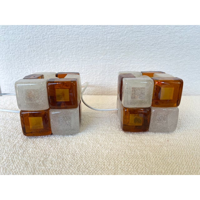 Pair of Amber Glass Cube Lamps, Italy, 1970s For Sale - Image 10 of 11