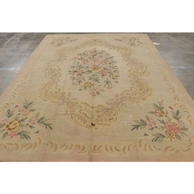 Traditional Vintage Hooked Rug in Cream With Floral Medallion | Rug & Kilim For Sale - Image 3 of 8