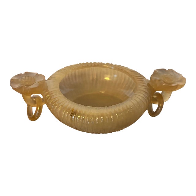 Antique 19th Century Chinese Carved Jade Coupe With Prunus Flower Ring Handles For Sale