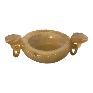 Antique 19th Century Chinese Carved Jade Coupe With Prunus Flower Ring Handles