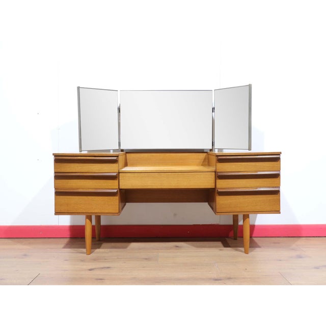 Mid Century Modern Vintage Teak British Vanity Dresser Desk For Sale - Image 12 of 15