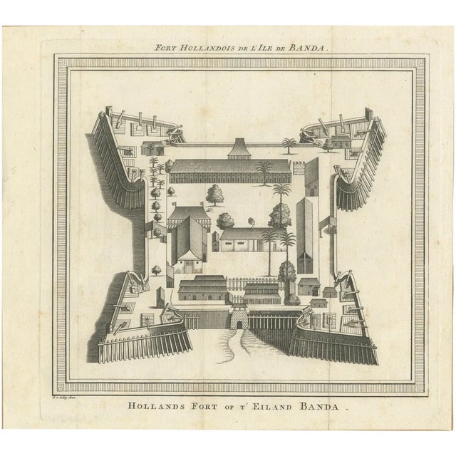 Jacob van der Schley, Voc Fort Nassau at Banda of the Spice Islands, Bird's-Eye View, Engraving, 1740 For Sale