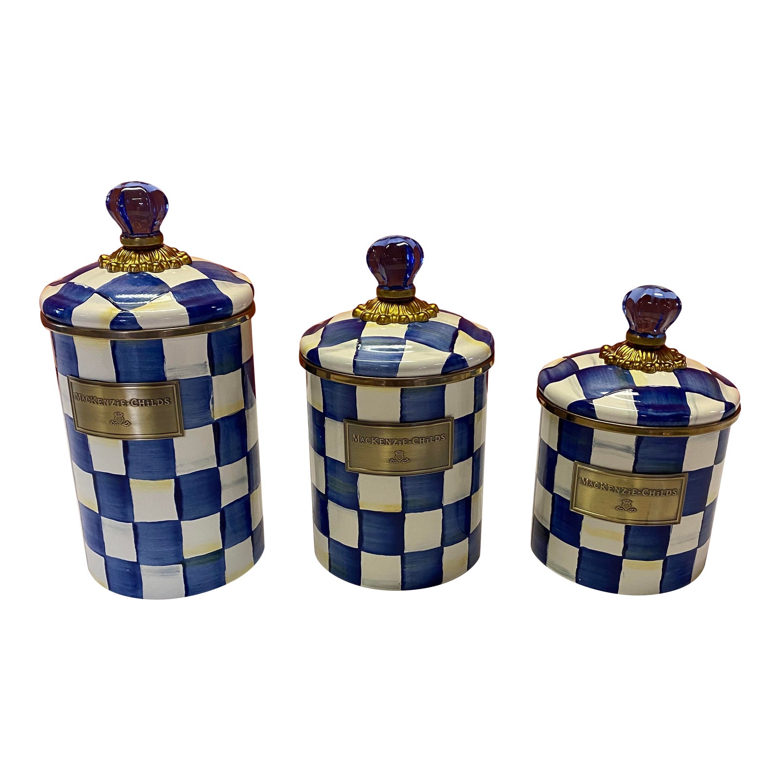 MacKenzie Childs Courtly Check Royal Check Canisters Set of 3 Chairish