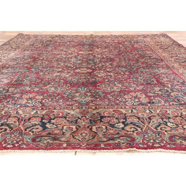 Red Antique Persian Sarouk Rug - 08'10 X 11'10 For Sale - Image 8 of 9
