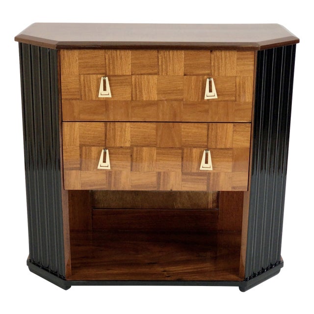 Art Deco Chest of Drawers with Cube Maquetry and Hand-Polished Shellac, 1930s For Sale