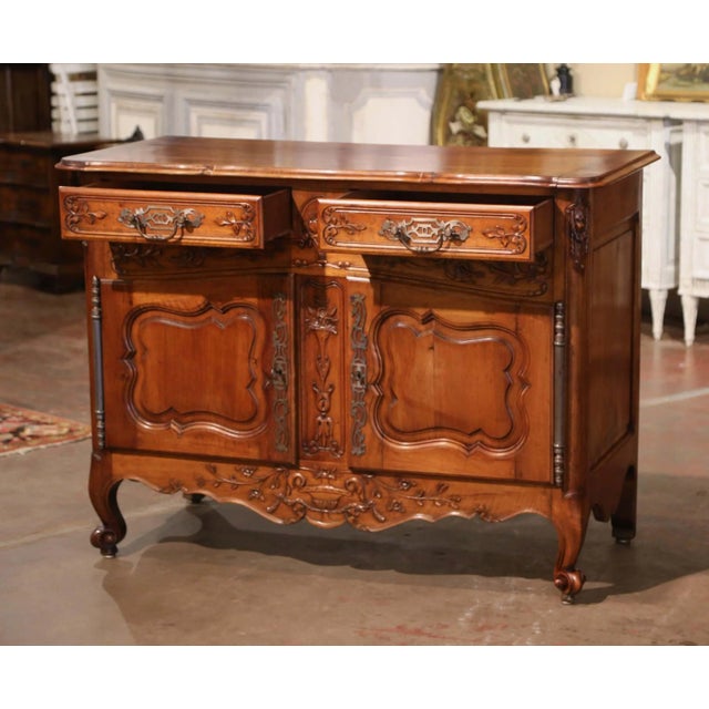 19th Century French Louis XV Carved Walnut Provincial Buffet From Provence For Sale - Image 9 of 13