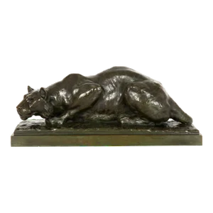 French Bronze Sculpture of Crouching Tiger by François Hippolyte Peyrol