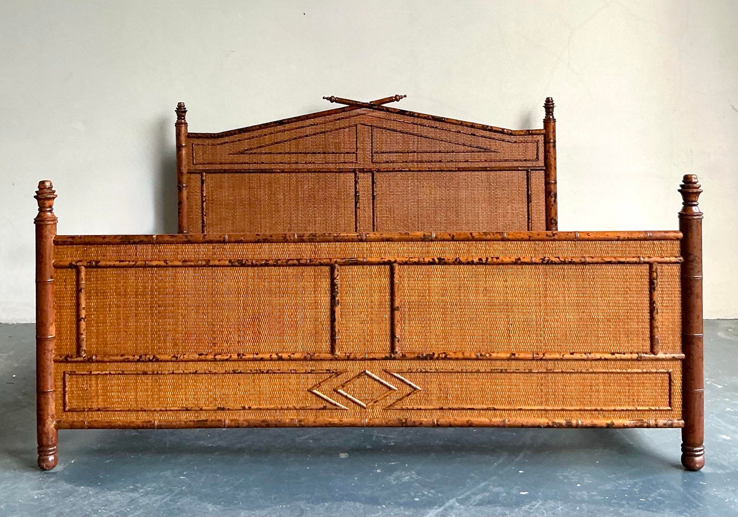 Vintage Boho Bloomingdale’s Burnt Bamboo King Bed - Back view