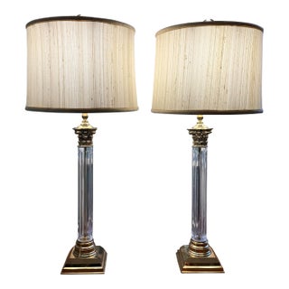 Pair of Remington Crystal Column Lamps For Sale