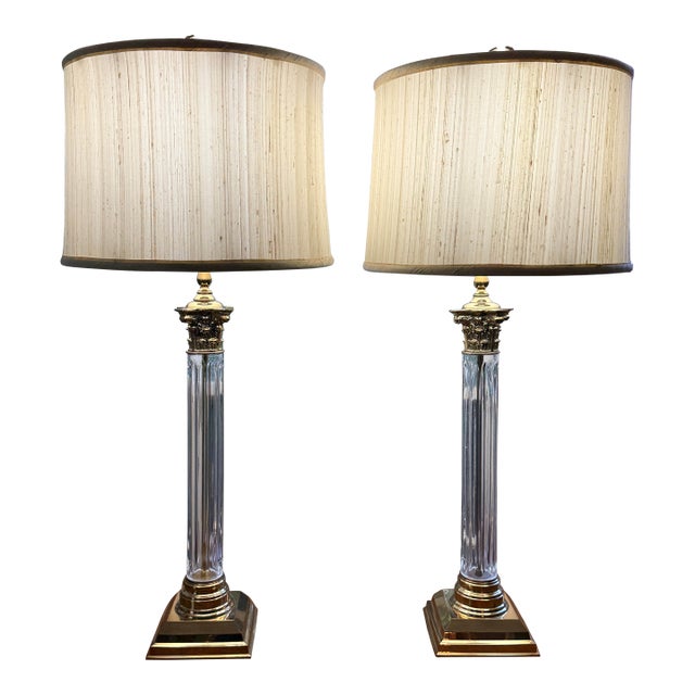 Pair of Remington Crystal Column Lamps For Sale