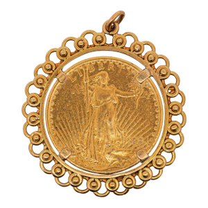 1924 Lady Liberty Usa 20 Dollar Coin Bezel in 14k Yellow Gold Pendant