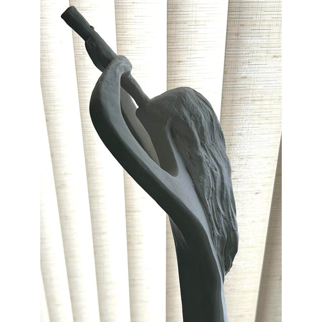 Signed and Dated by David Fisher, Austin Productions, 1980, Plaster Sculpture, “Horn Blower”,Woman Playing Flute, Music Themed For Sale - Image 11 of 12
