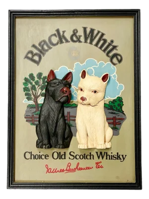Hand Painted Black & White Whisky Advertising Wall Sign, 1960s
